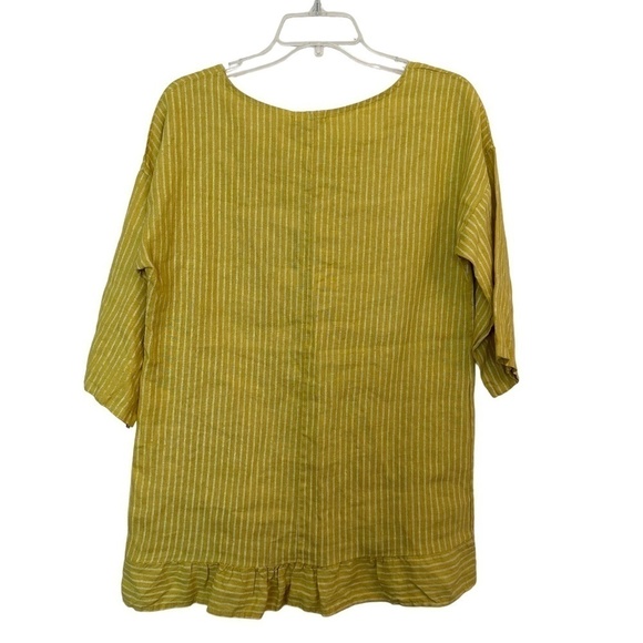 NEW Lungo L'Arno PURO LINO Linen Women's Size Medium Mustard Striped Tunic Top - Picture 6 of 16